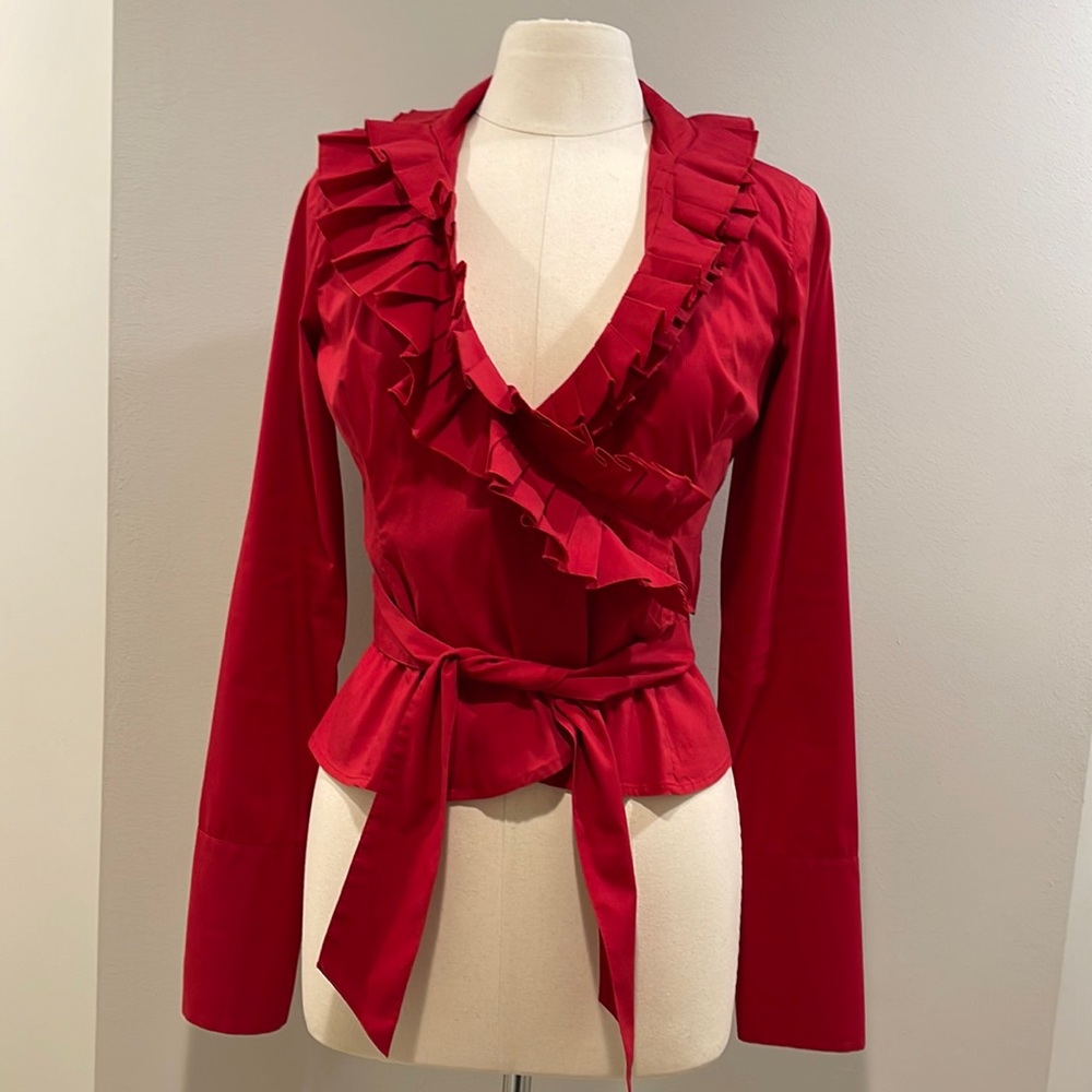 Boston Proper Red Tie Front or back Long Sleeve Shirt size 4